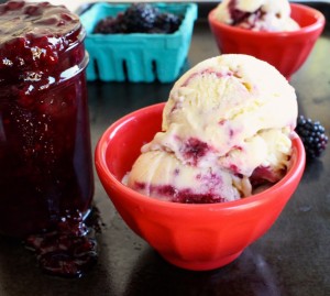 blackberry ice cream two scoops of sweet corn blackberry swirl ice cream served in a red bowl