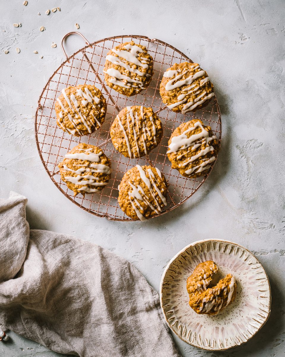 Pumpkin Oatmeal Cookies with Maple Icing Le Petit Eats