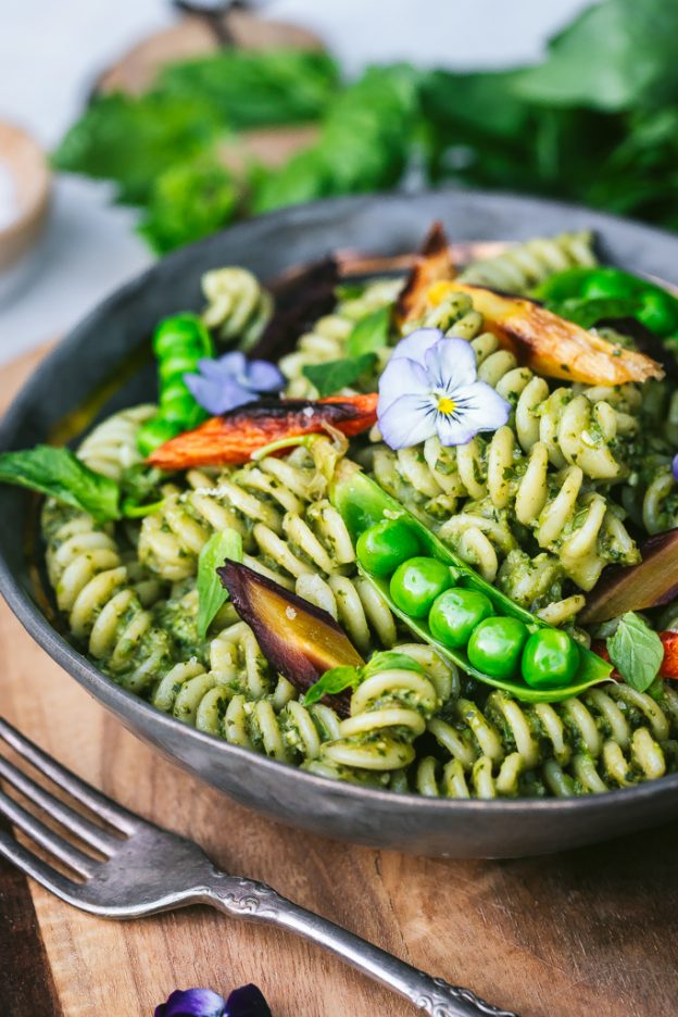 Pea Pesto Rotini with Roasted Carrots Le Petit Eats