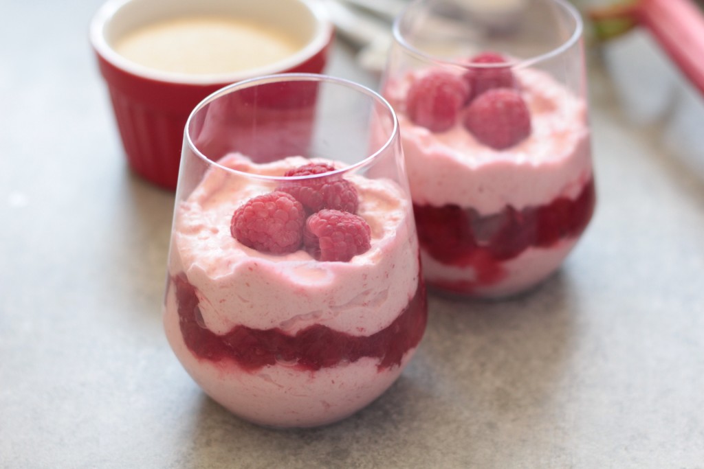 raspberry mousse two layered Raspberry Mousse Parfaits layered with rhubarb compote