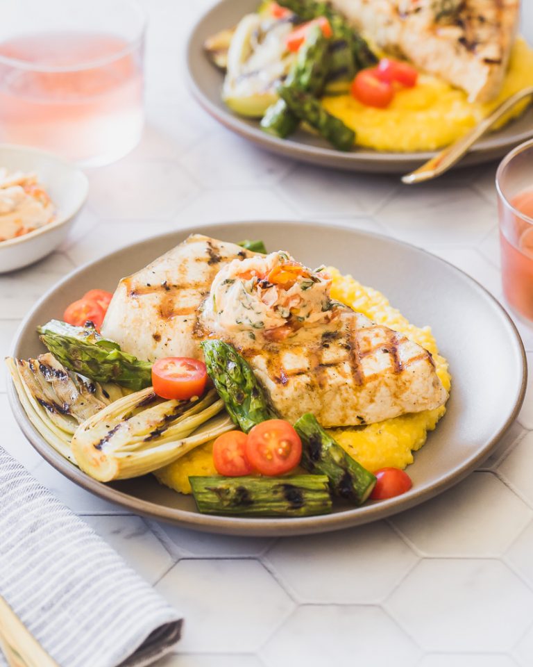 Grilled Swordfish with Charred Tomato Basil Butter Le Petit Eats