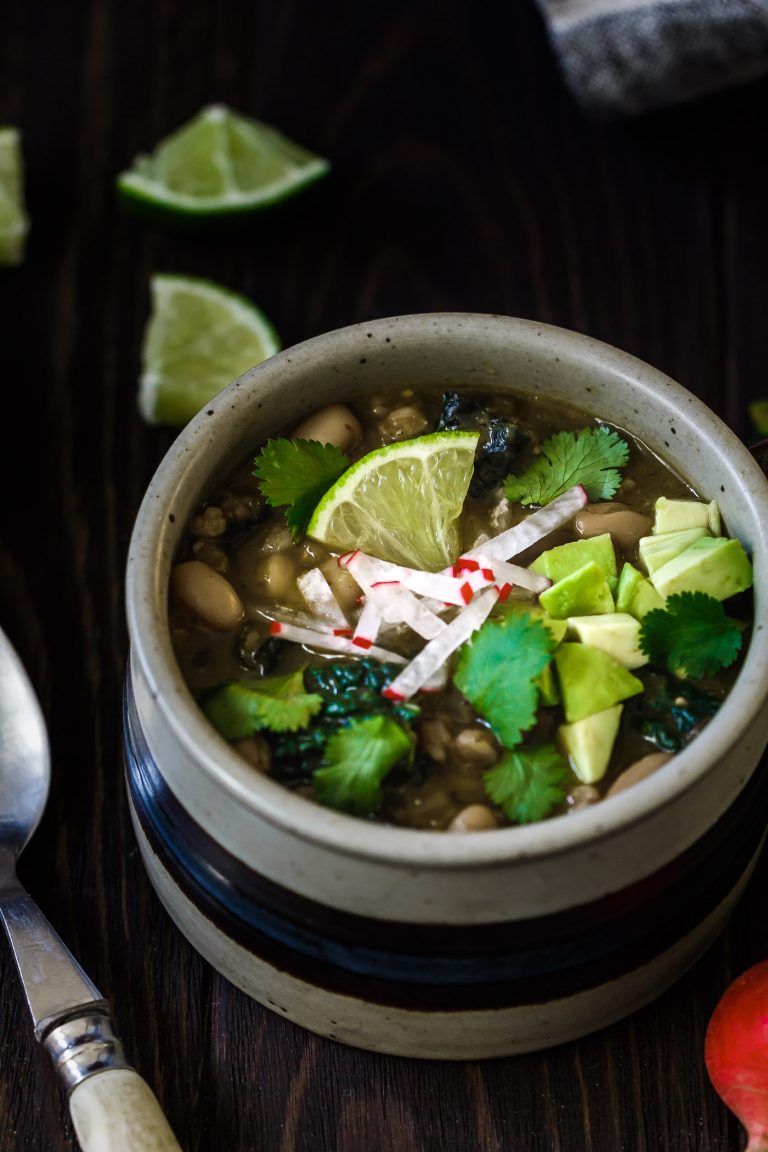 Farro and White Bean Posole Verde Le Petit Eats