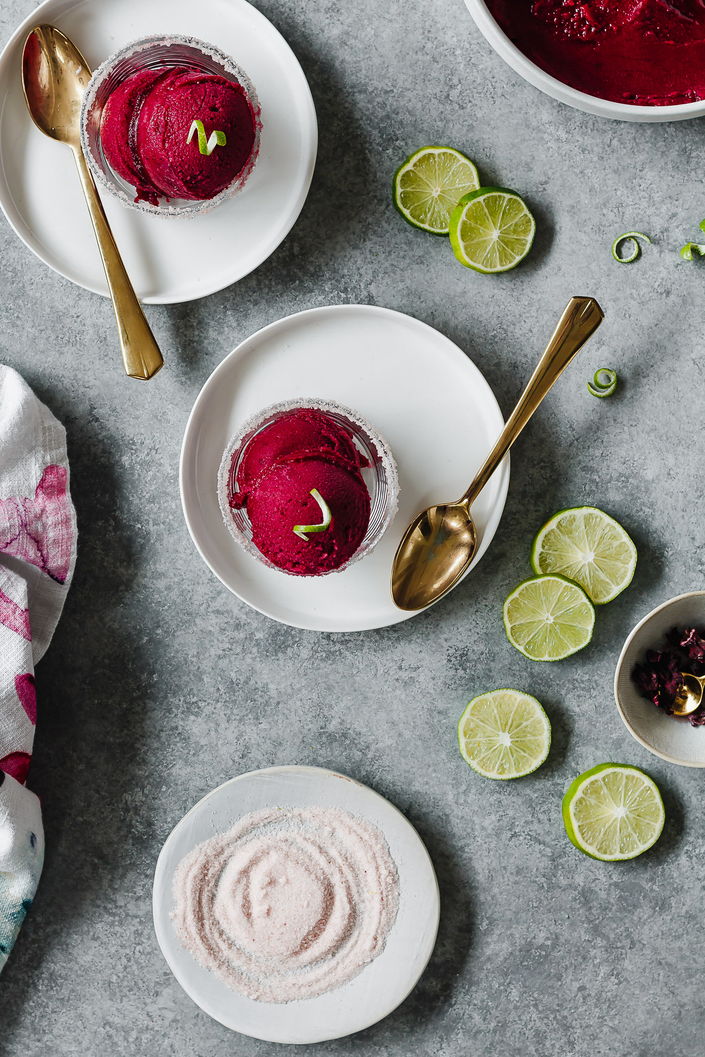 Hibiscus Margarita Sorbet with limes