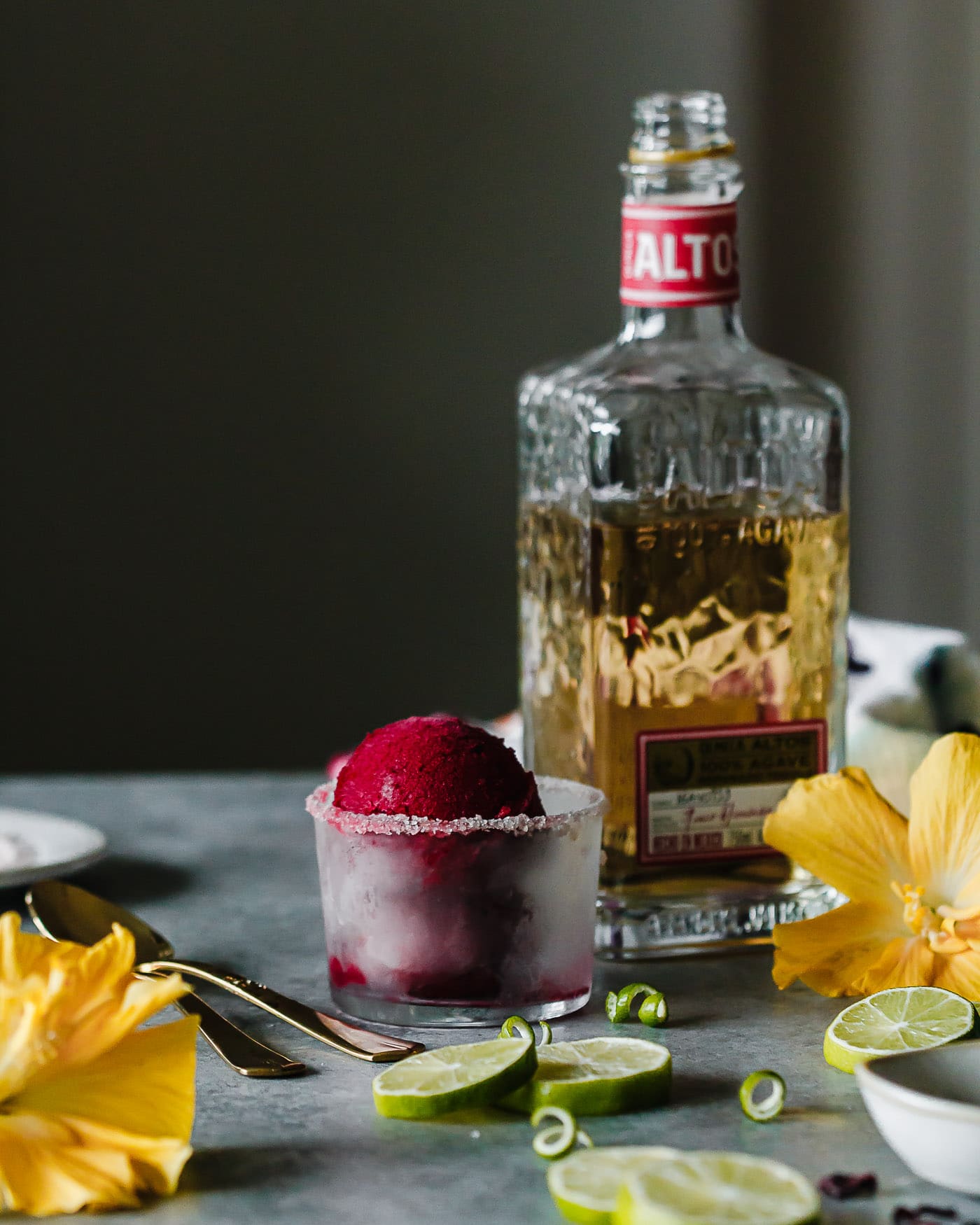 Hibiscus Margarita Sorbet with tequila