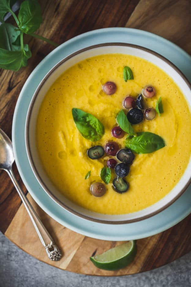 Cantaloupe Gazpacho with Blueberry and Basil+Video Le Petit Eats