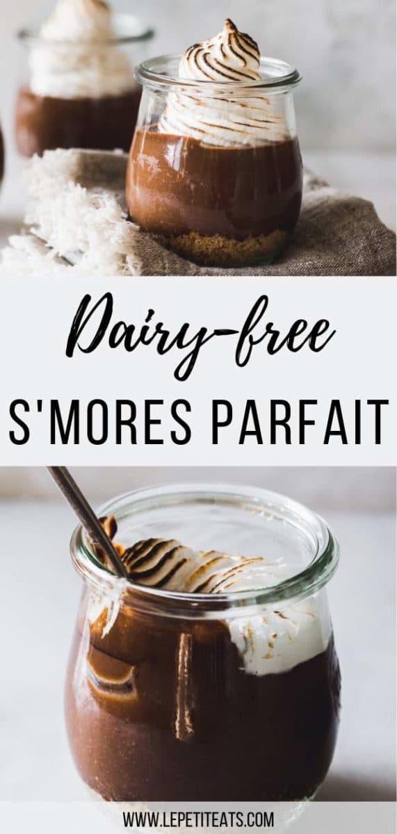 Dairy-free S'mores Parfaits - These decadent chocolate and marshmallow parfaits taste downright sinful, but are made with dairy-free chocolate pudding and refined sugar swaps like coconut sugar and honey The perfect chocolate dessert for Valentine's Day .#dairyfree, #valentinesday