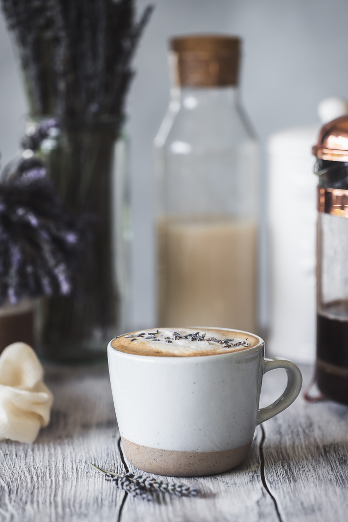 Lavender Latte in a coffee mug