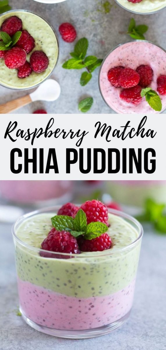 Raspberry Matcha Chia Pudding - an easy make ahead breakfast pudding with coconut milk and protein-rich Greek Yogurt. Perfect for clean eating meal prepping #mealprep, #breakfastrecipes #vegetarian #cleaneating