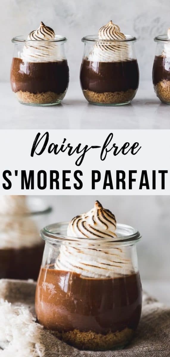 Dairy-free S'mores Parfaits - These decadent chocolate and marshmallow parfaits taste downright sinful, but are made with dairy-free chocolate pudding and refined sugar swaps like coconut sugar and honey The perfect chocolate dessert for special occasions that both kids and adults love .#dairyfree, #pudding #parfait