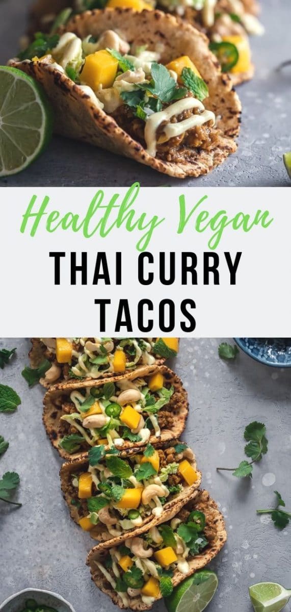Thai Curry Tacos are vegan fusion food at it's finest, and they're fast and simple to prepare, making them the ultimate quick and flavorful weeknight meal. #veganrecipes #tacos #vegan #healthy #cleaneating