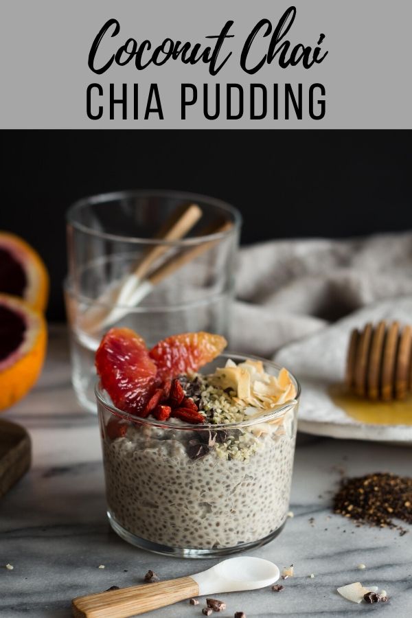 Enjoy this delicious vegan coconut chai chia pudding made with chai tea steeped-coconut milk and topped with a selection of super foods; a gorgeously healthy and dairy-free pudding that is the best way to start the day! #vegan #rawvegan #glutenfree #healthyrecipes